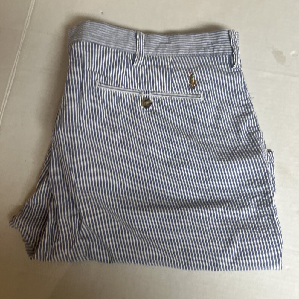 Polo Ralph Lauren Size 40 Blue Striped Seersucker Stretch Straight Casual Shorts